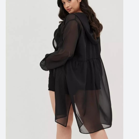 Torrid Chiffon Anorak Zip Front Hooded Kimono Duster Coverup Sz 1 Black - Picture 1 of 10